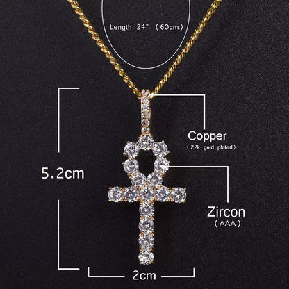 Gold Ankh/Cross Necklace Set With Zircon Diamonds
