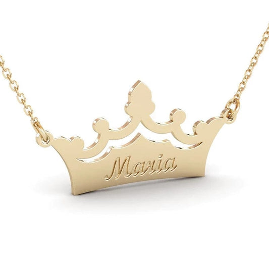Custom Engraved Crown Name Necklace
