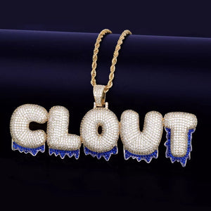 Custom Blue Drip Letter Name Pendant & Chain