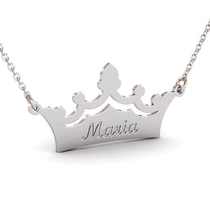 Custom Engraved Crown Name Pendant Necklace