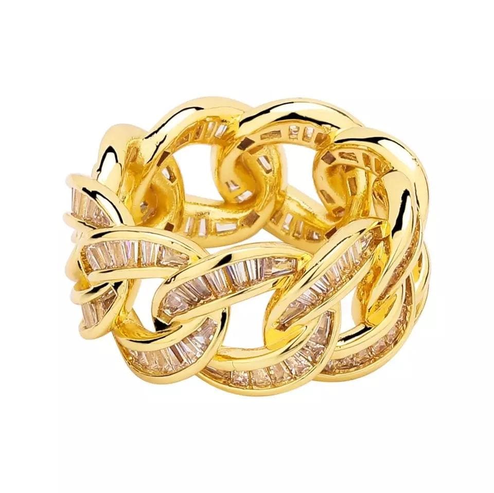 Cuban Link Men's Ring With AAA CZ Diamonds - Gold Silver