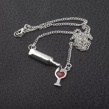 "I Need A Drink" Wine Bottle Necklace - High Quality Silver Alloy!
