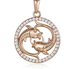 Rose Gold 12 Zodiac Pendant Necklace With CZ Diamonds