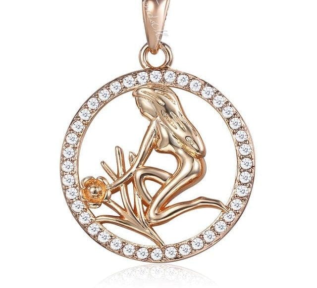 Rose Gold 12 Zodiac Pendant Necklace With CZ Diamonds