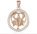 Rose Gold 12 Zodiac Pendant Necklace With CZ Diamonds