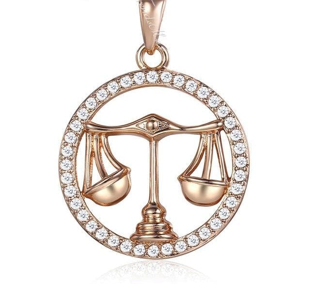 Rose Gold 12 Zodiac Pendant Necklace With CZ Diamonds