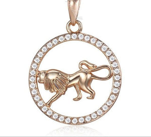 Rose Gold 12 Zodiac Pendant Necklace With CZ Diamonds