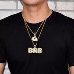 Gold Bubble Letters Initial Pendants With Zircon Diamonds & Chain