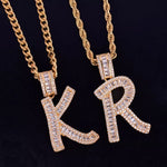 Baguette Initials Letters With CZ & Necklace