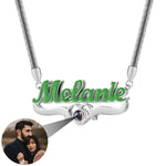Custom Colored Enamel & Gold Photo Projection Name Plate Necklace