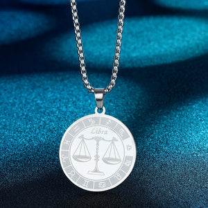 12 Constellation Disc Style Zodiac Pendant Necklace
