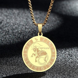 12 Constellation Disc Style Zodiac Pendant Necklace