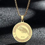 12 Constellation Disc Style Zodiac Pendant Necklace