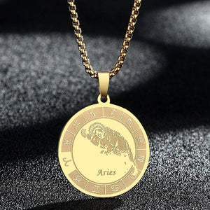 12 Constellation Disc Style Zodiac Pendant Necklace