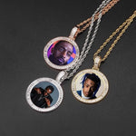 Gold Custom Picture Pendant Necklace With Baguette Border