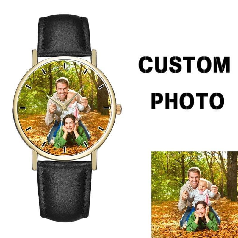Custom Unisex Watch With Leather Band - Personalize With Photo/Logo/Text