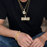 Gold Bubble Letters Initial Pendants With Zircon Diamonds & Chain