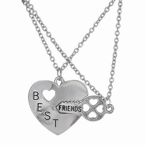 2 Piece Friendship Heart & Key Pendant Necklaces