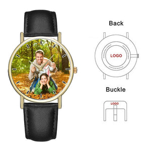 Custom Unisex Watch With Leather Band - Personalize With Photo/Logo/Text
