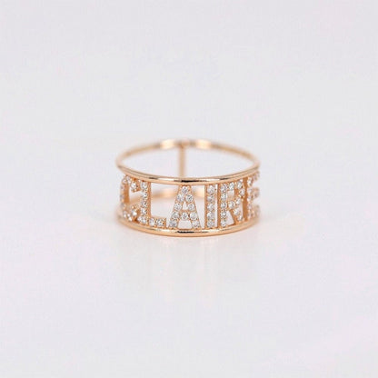 Personalized Name Ring With Pavé Setting