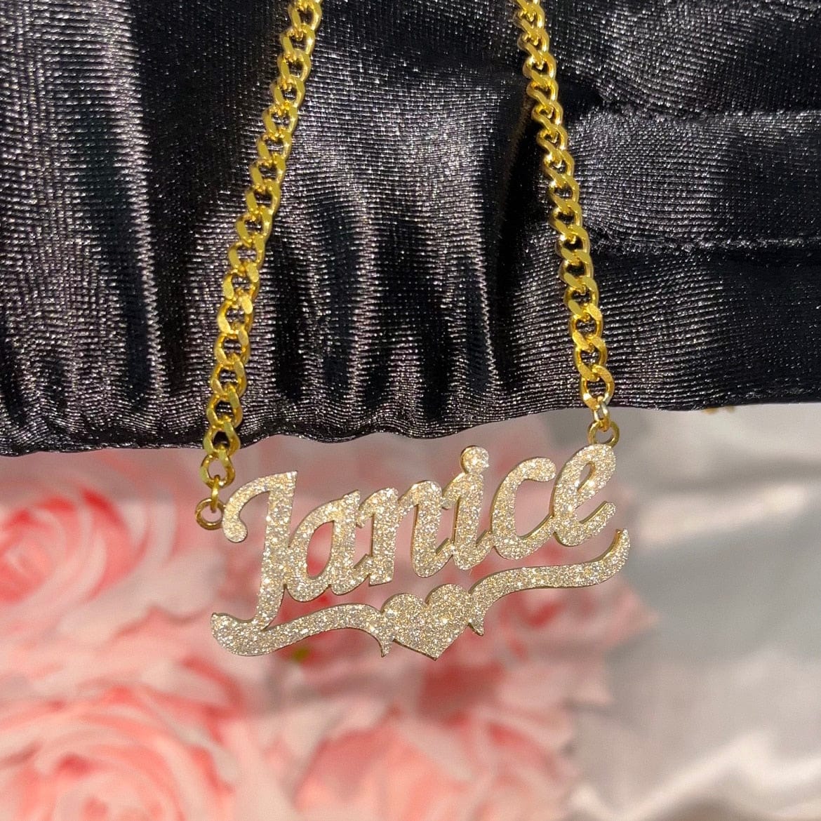 Frosted Name Plate Necklace With Pavé Setting