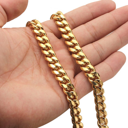 Collar de cadena de eslabones cubanos de oro de Miami para hombres o unisex - 6 mm / 8 mm / 10 mm / 12 mm / 14 mm