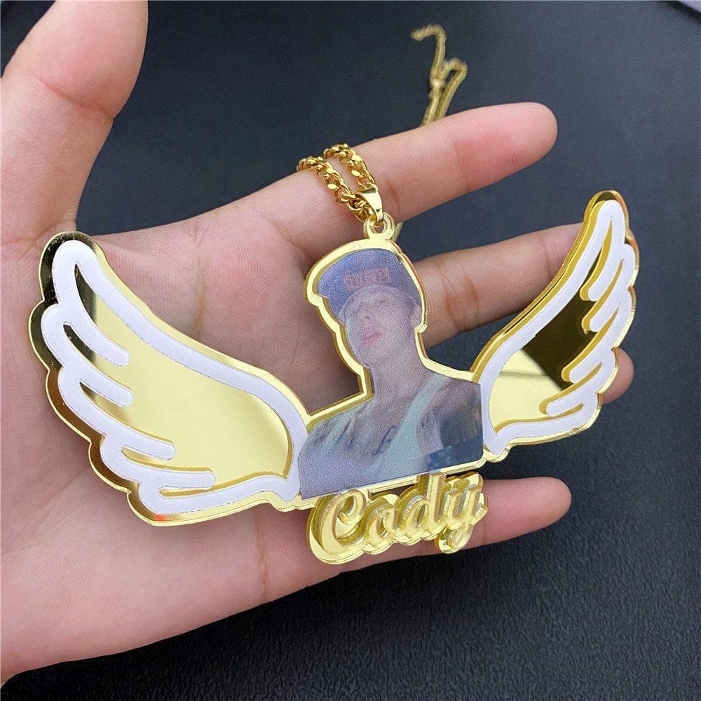 Custom Laser Cut Picture & Name Necklace with Wings