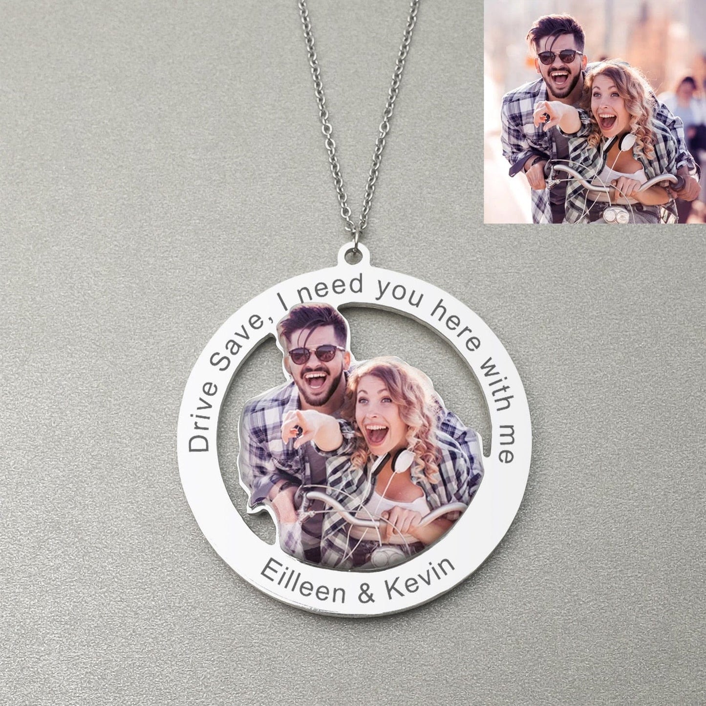 Personalized Hanging Car Ornament With Engraved Photo Charm