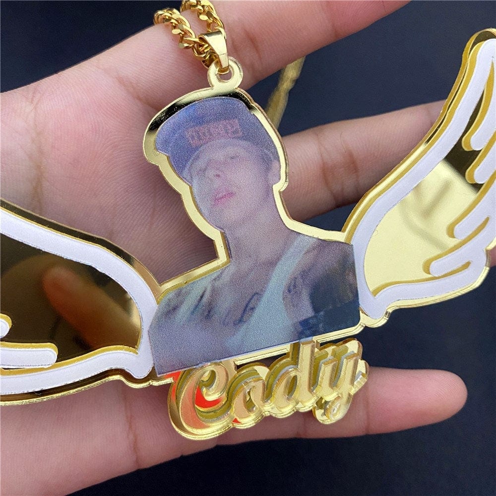 Custom Laser Cut Picture & Name Necklace with Wings