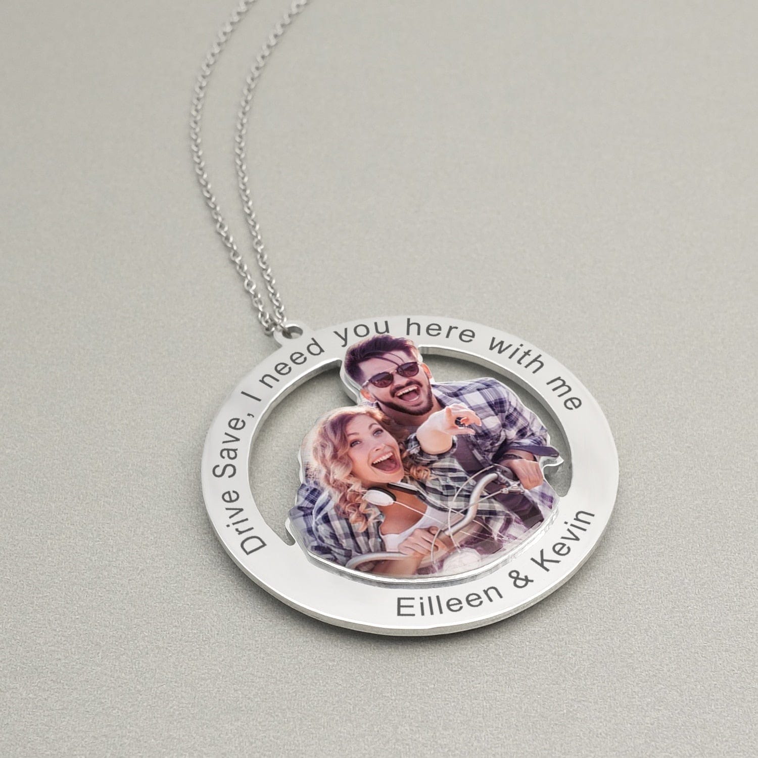 Personalized Hanging Car Ornament With Engraved Photo Charm