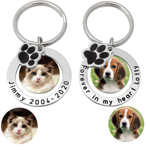 Custom Engraved Memorial Pet Pawprint Picture Key Chain For Cats Or Dogs