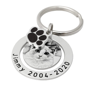 Custom Engraved Memorial Pet Pawprint Picture Key Chain For Cats Or Dogs