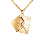 Envelope Locket Necklace with Personalized Engraved Note Inside