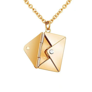 Envelope Locket Necklace with Personalized Engraved Note Inside