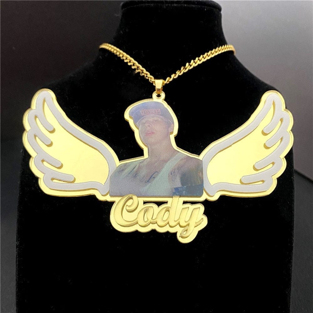 Custom Laser Cut Picture & Name Necklace with Wings