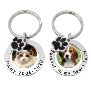 Custom Engraved Memorial Pet Pawprint Picture Key Chain For Cats Or Dogs