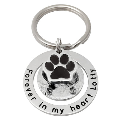Custom Engraved Memorial Pet Pawprint Picture Key Chain For Cats Or Dogs