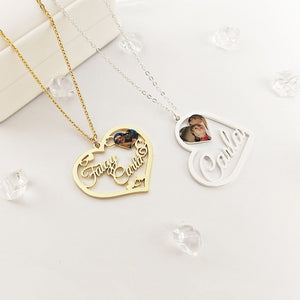 Custom Dainty Name & Photo Heart Necklace