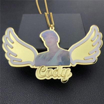 Custom Laser Cut Picture & Name Necklace with Wings