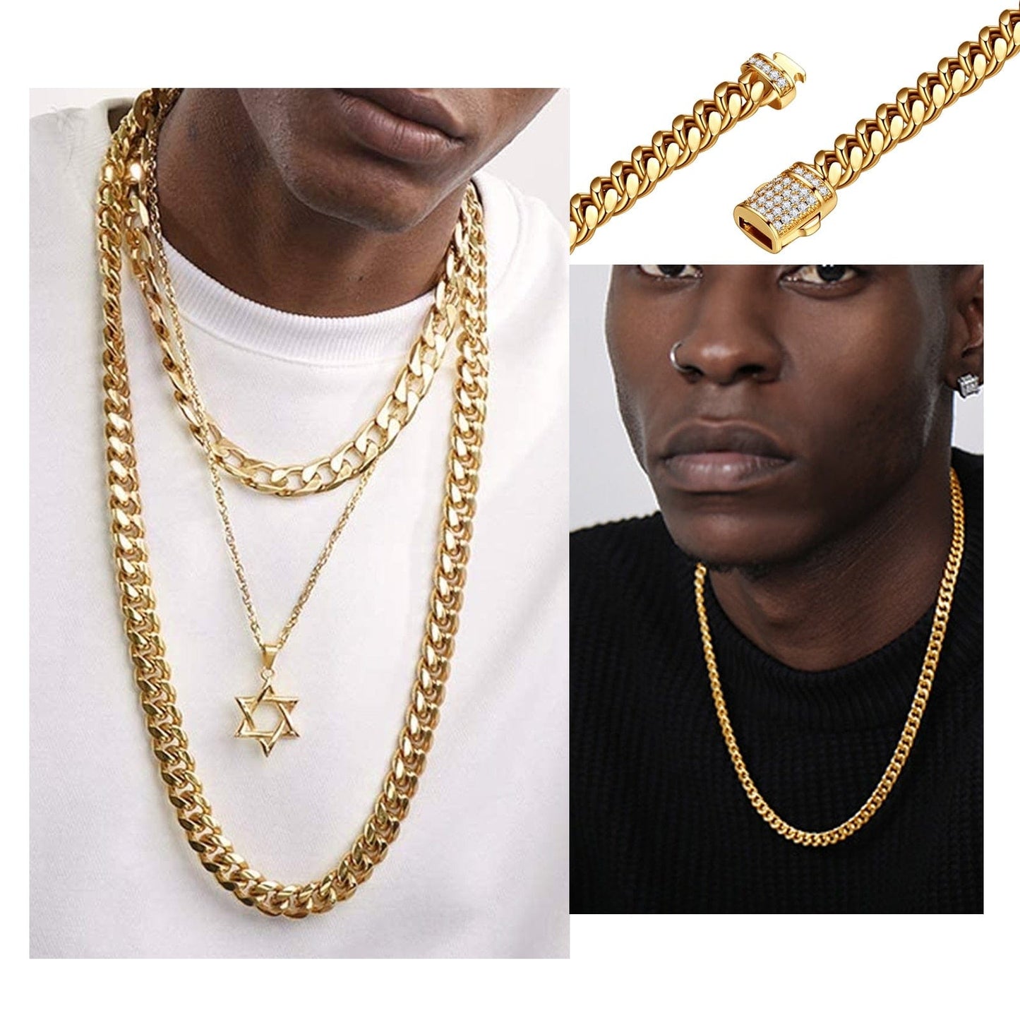 Gold Miami Cuban Link Chain Necklace For Men Or Unisex - 6mm/8mm/10mm/12mm/14mm