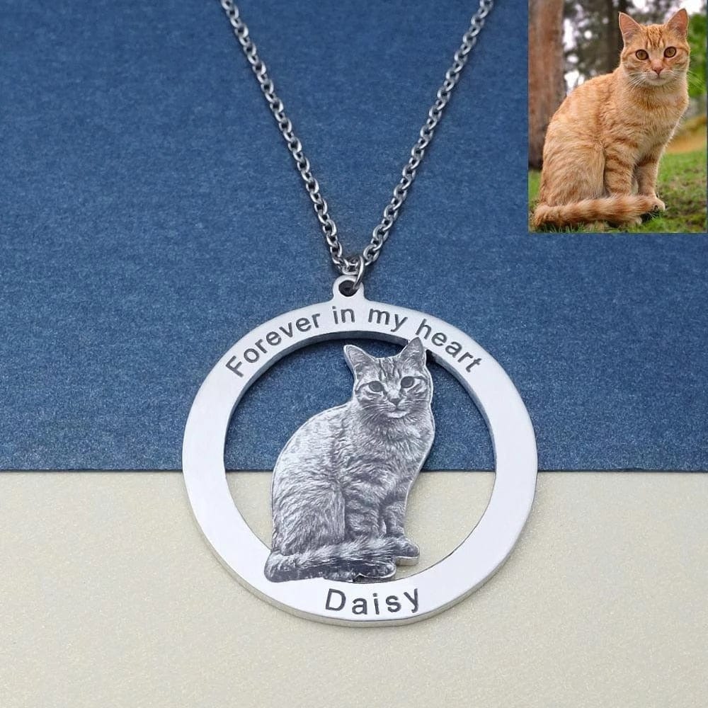 Collar conmemorativo personalizado para mascotas con grabado y foto