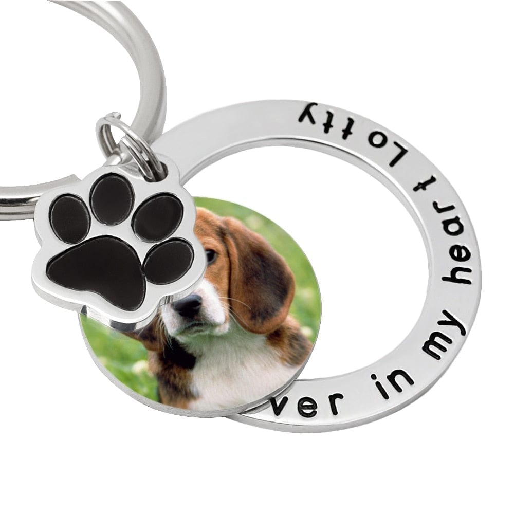 Custom Engraved Memorial Pet Pawprint Picture Key Chain For Cats Or Dogs