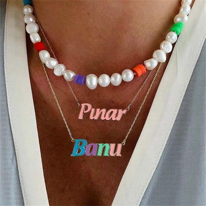 Custom Colorful Enamel Nameplate Necklace