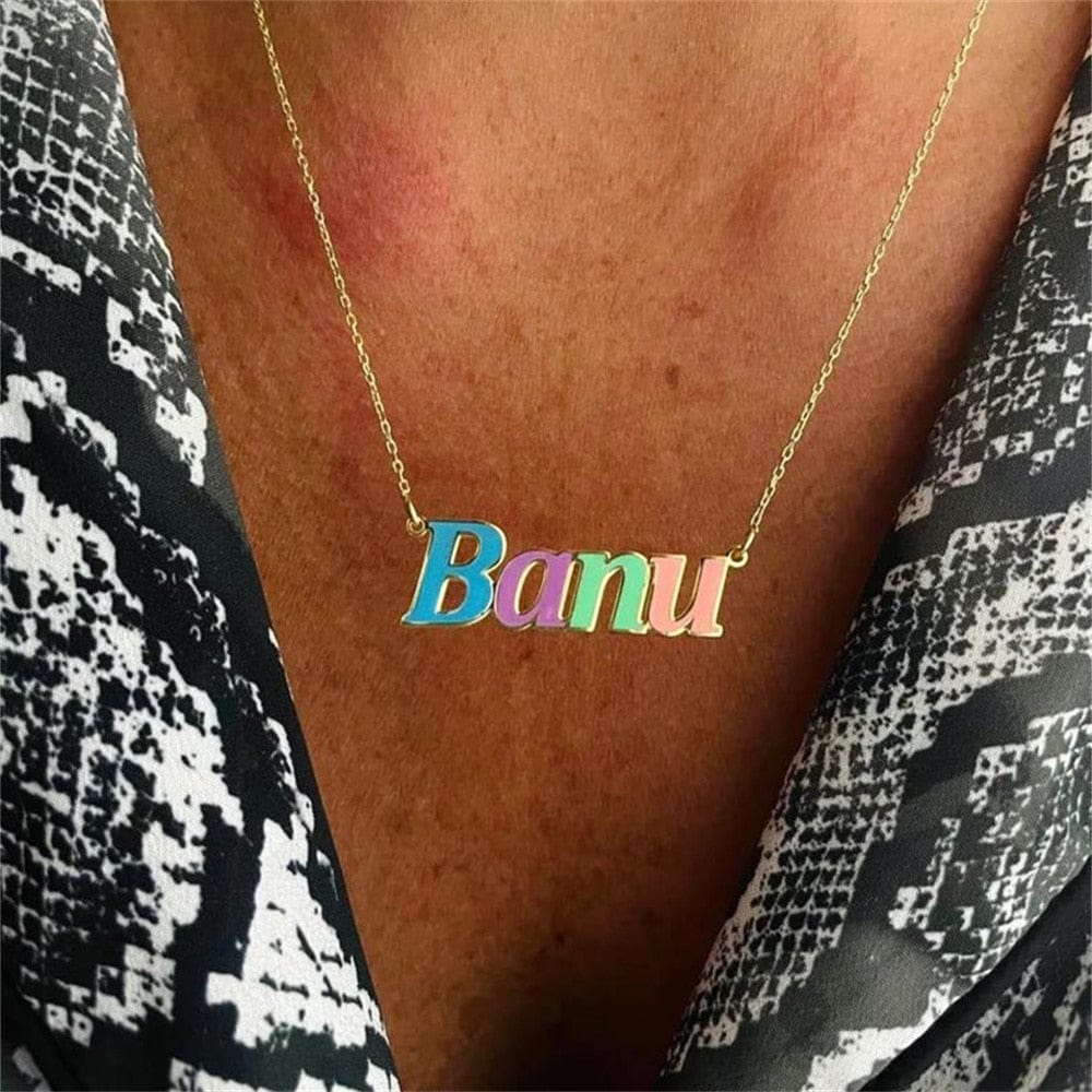 Custom Colorful Enamel Nameplate Necklace