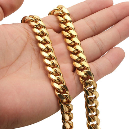 Collar de cadena de eslabones cubanos de oro de Miami para hombres o unisex - 6 mm / 8 mm / 10 mm / 12 mm / 14 mm