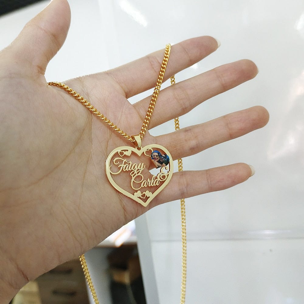 Custom Dainty Name & Photo Heart Necklace