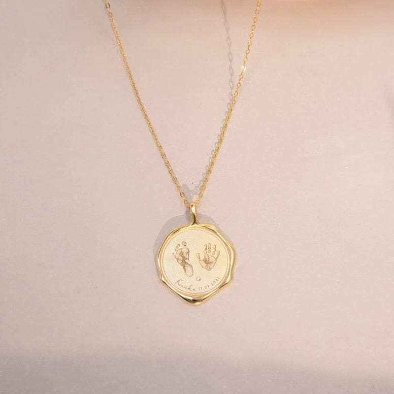 Gold Custom Engraved Newborn Footprint Necklace With Birth Stone