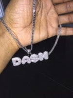 Bubble Letter Style Custom Name Pendant Necklace & AAA Zircon Diamonds