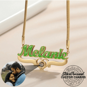 Custom Colored Enamel & Gold Photo Projection Name Plate Necklace