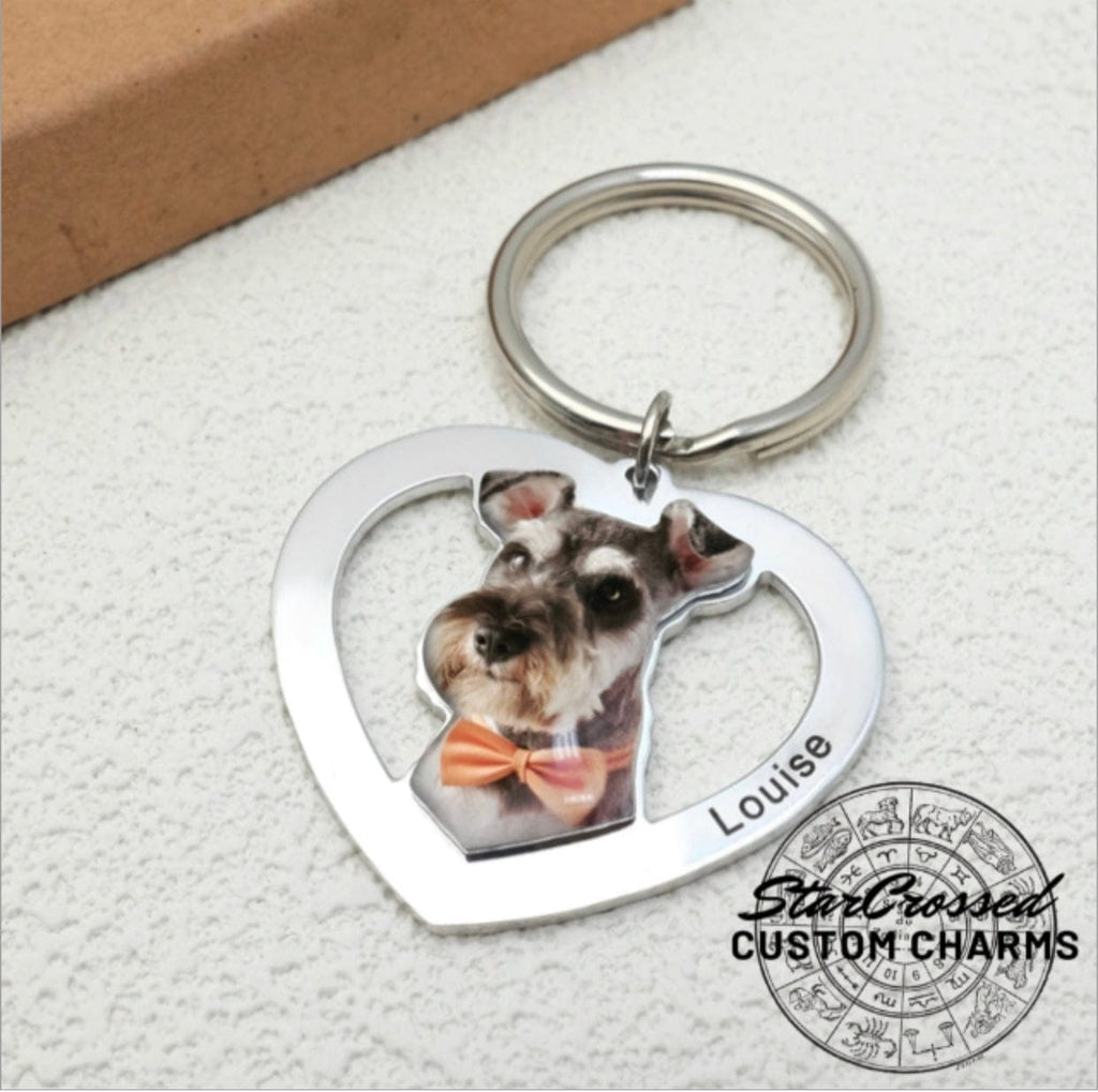 Llavero personalizado con foto de corazón para mascotas para gatos o perros
